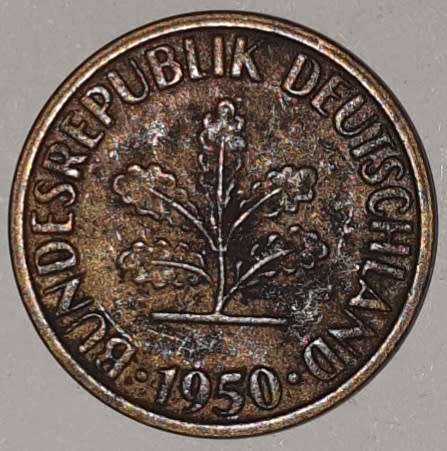 1950 F - 5 PFENNIG - FIVE PFENNIG - GERMANY - FEDERAL REPUBLIC - (Brass Clad Steel)